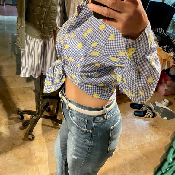 Draper’s & Damon’s petites blue plaid button/lemon - Picture 2 of 5